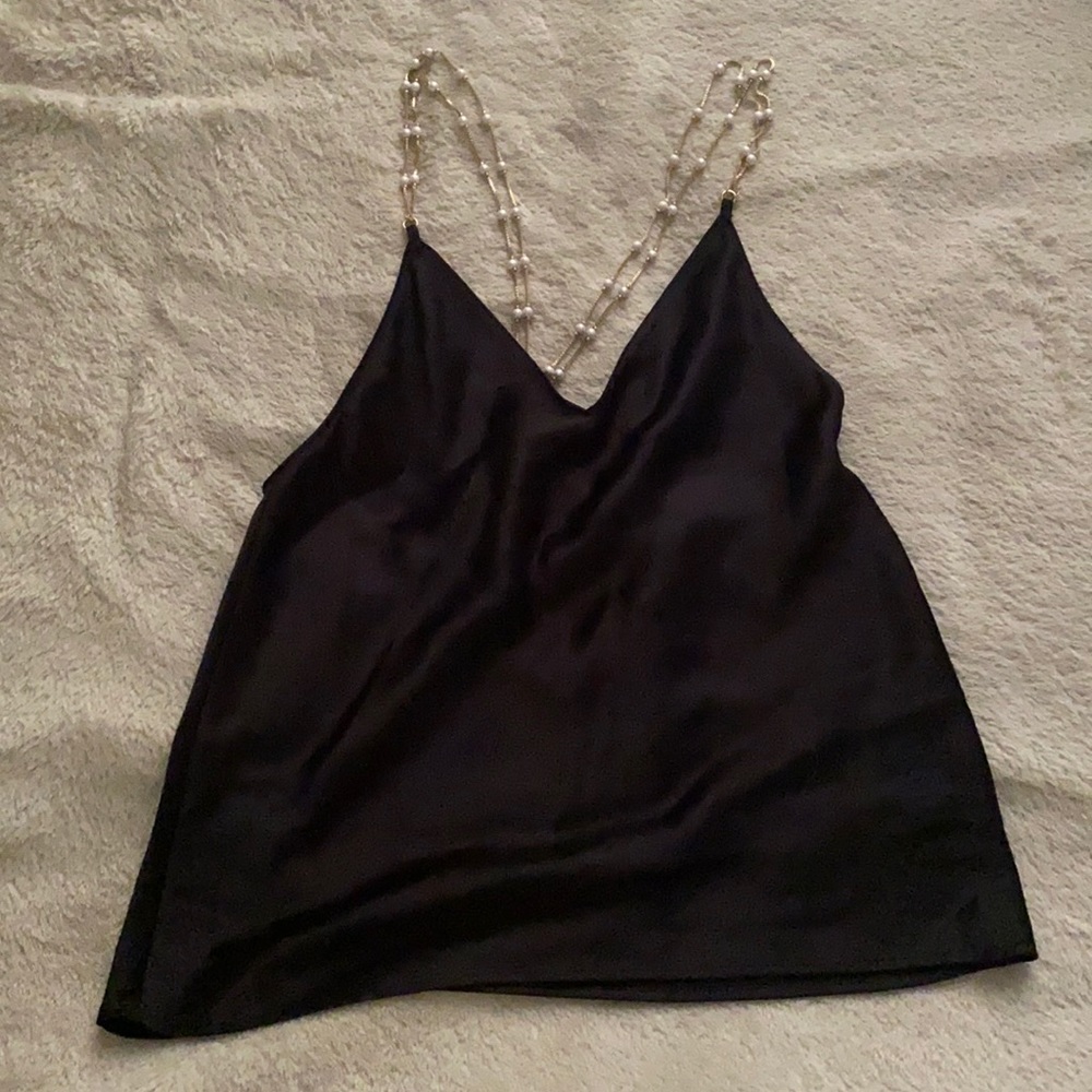 pearl strap satin tank